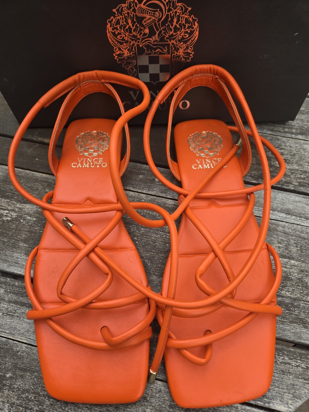 NWT Vince Camuto ALMINDA SUNSET Orange Strappy Lace-Up Leather Sandals
